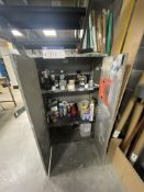 Double Door Steel Cabinet, with assorted paints, sprays and oilPlease read the following important