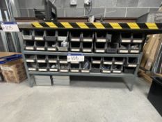 Two Tier Steel Table, approx. 1.45m x 550mm, with plastic stacking bins and assorted fastening &