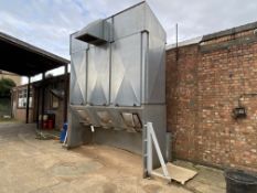GALVANISED STEEL THREE SECTION DUST EXTRACTION UNIT, dust collection area approx. 3.5m x 3.0m x 1.