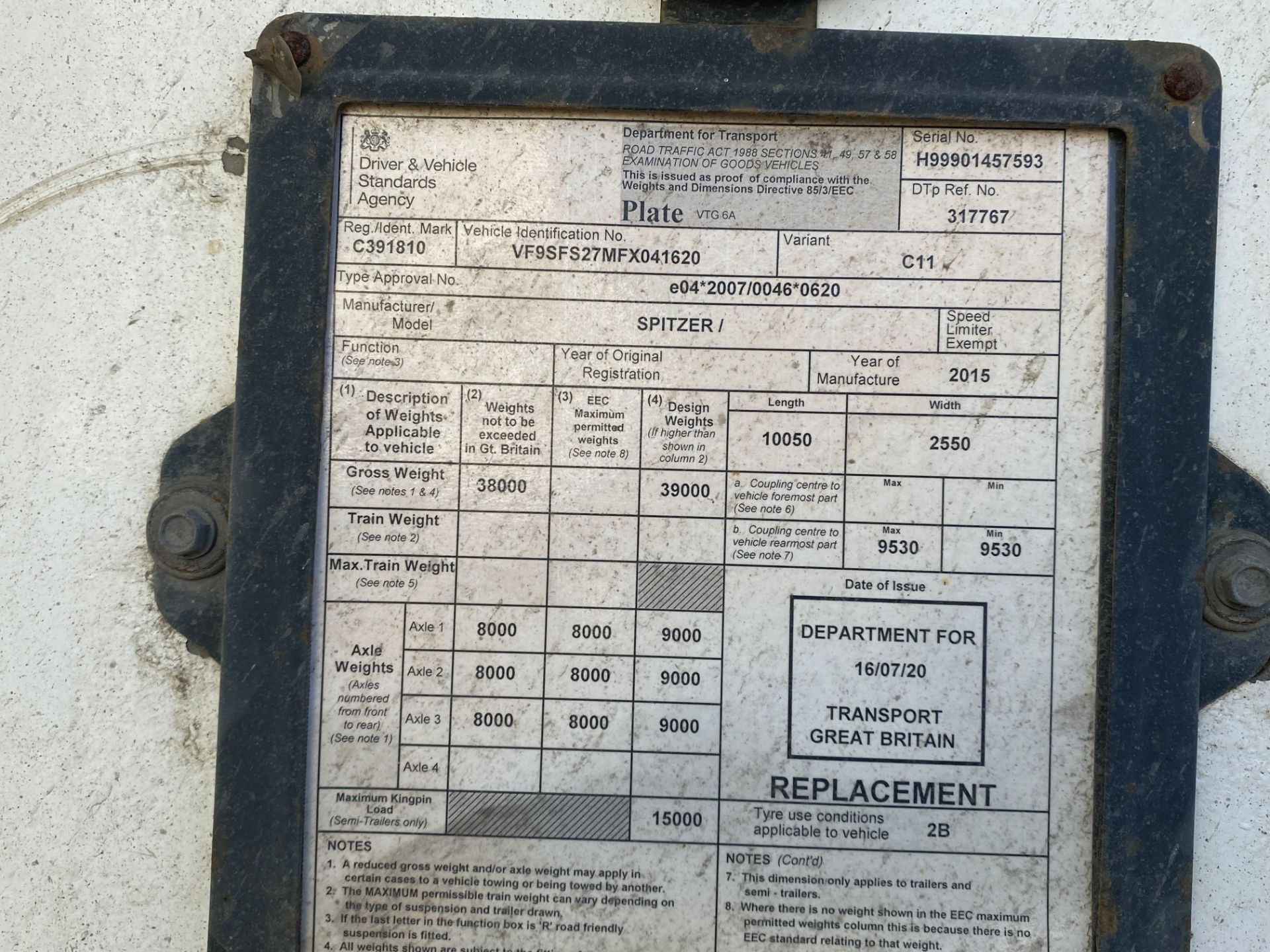 Spitzer Eurovac 37m3 Pot Belly Triaxle Tanker Trailer, serial no. FSF 1475, date of manufacture - Image 10 of 10