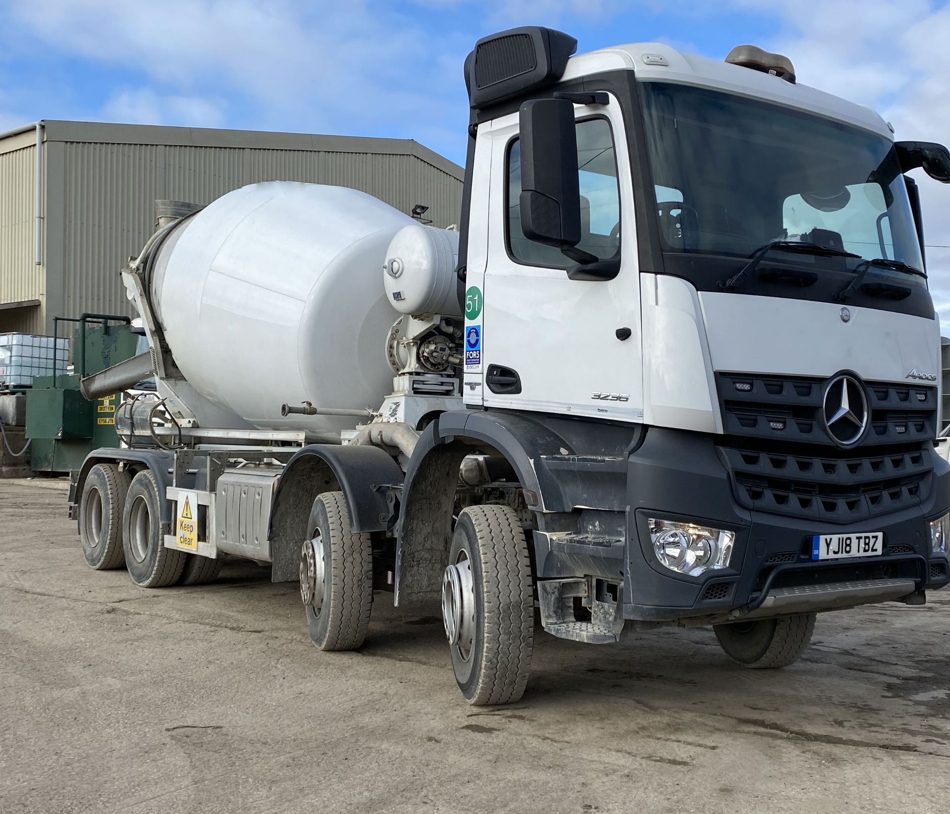 Mercedes Benz AROCS 3236 8x4 8m³ Concrete Mixer Truck, registration no. YJ18 TBZ, chassis no.