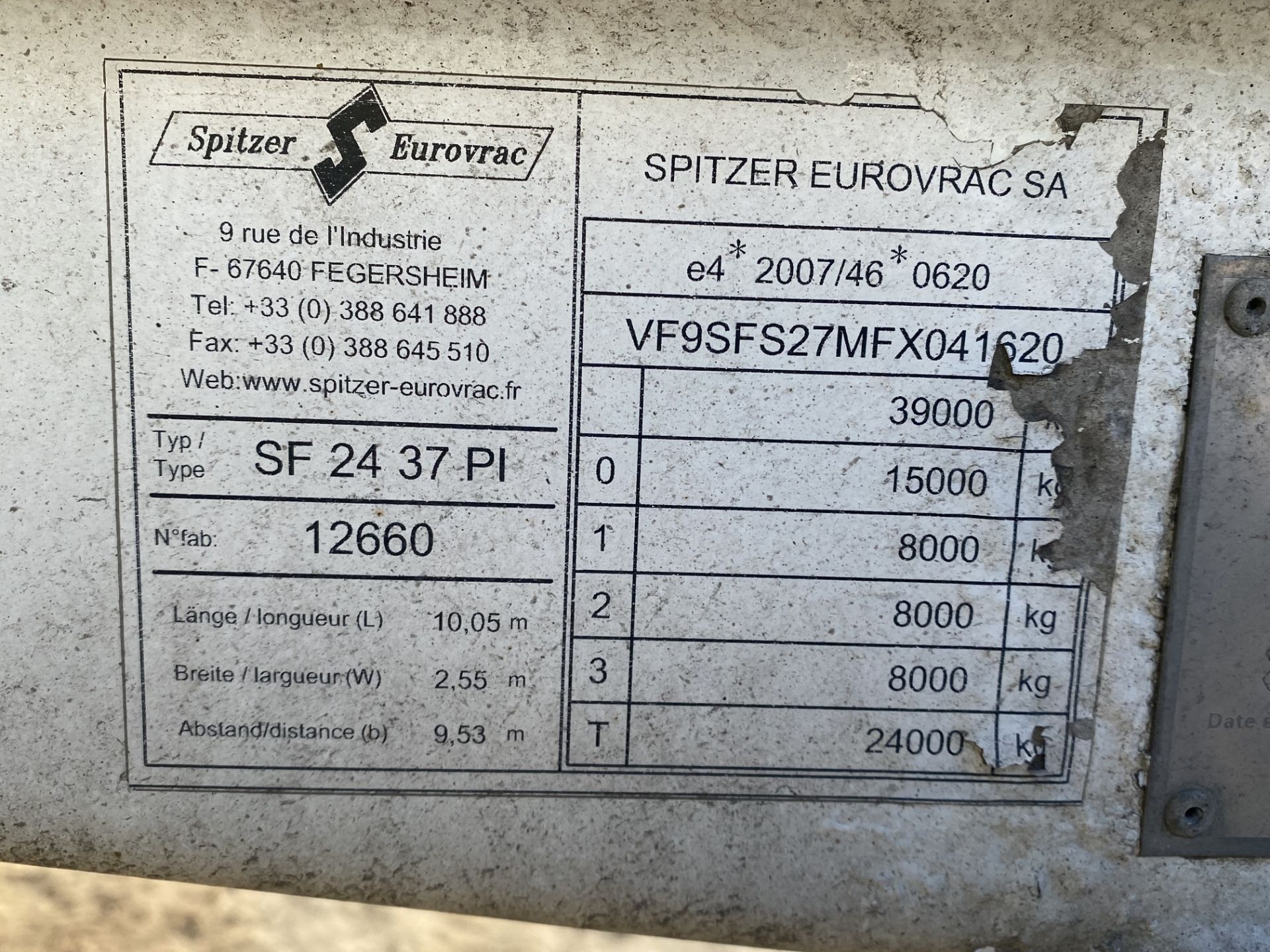 Spitzer Eurovac 37m3 Pot Belly Triaxle Tanker Trailer, serial no. FSF 1475, date of manufacture - Image 9 of 10