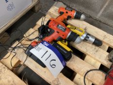 Three Portable Electric Battery Drills (no vat on hammer price on this lot - however vat is