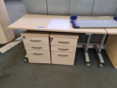 Light Oak Veneered Mobile Desk, with two light oak veneered three drawer pedestalsPlease read the