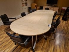 Light Oak Veneered Six Section Rounded Boardroom Table, with 14 chrome black leather effect