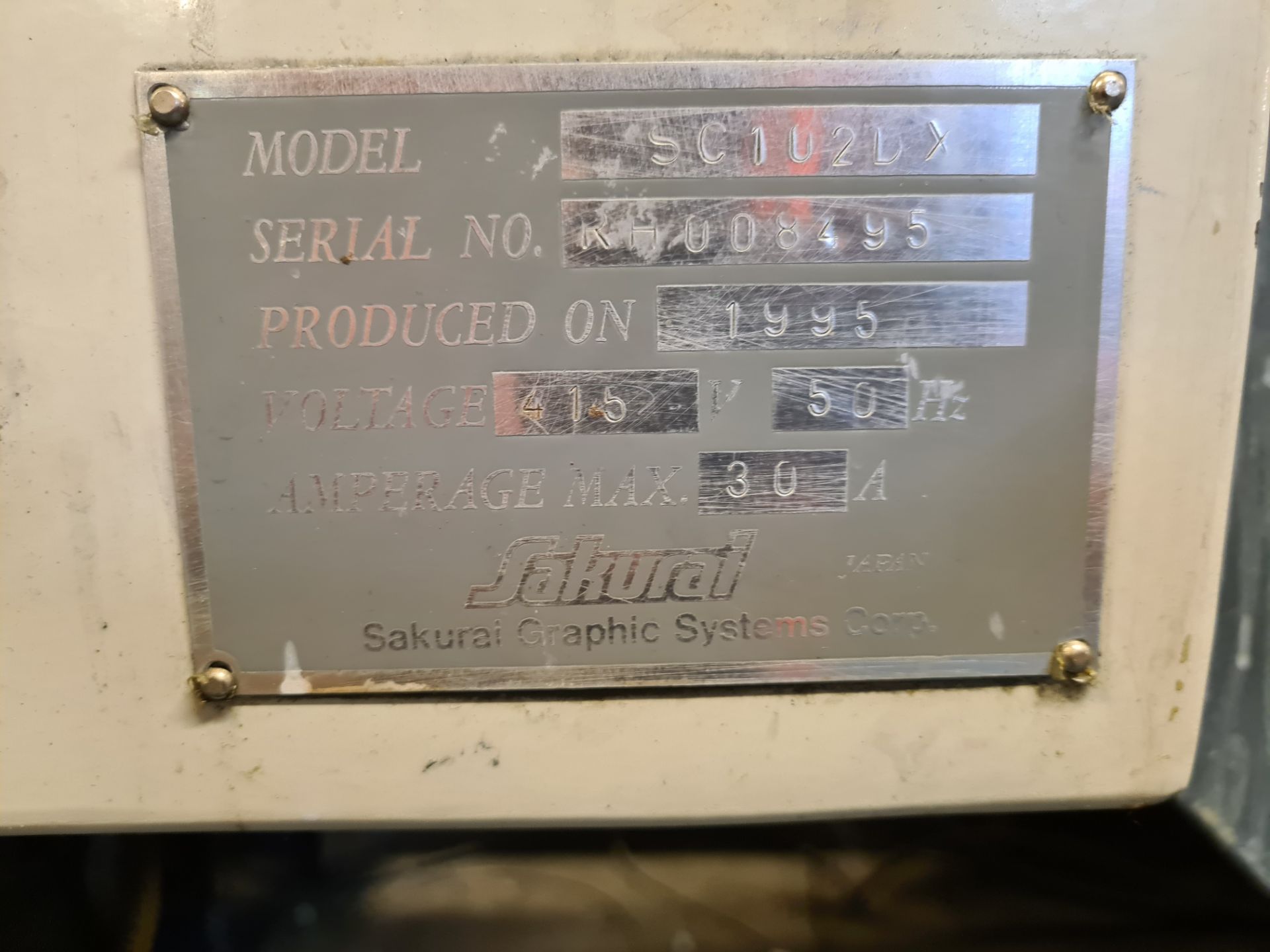 Sakurai Cylinder SC102 DX Screen Printing Machine, - Image 13 of 13
