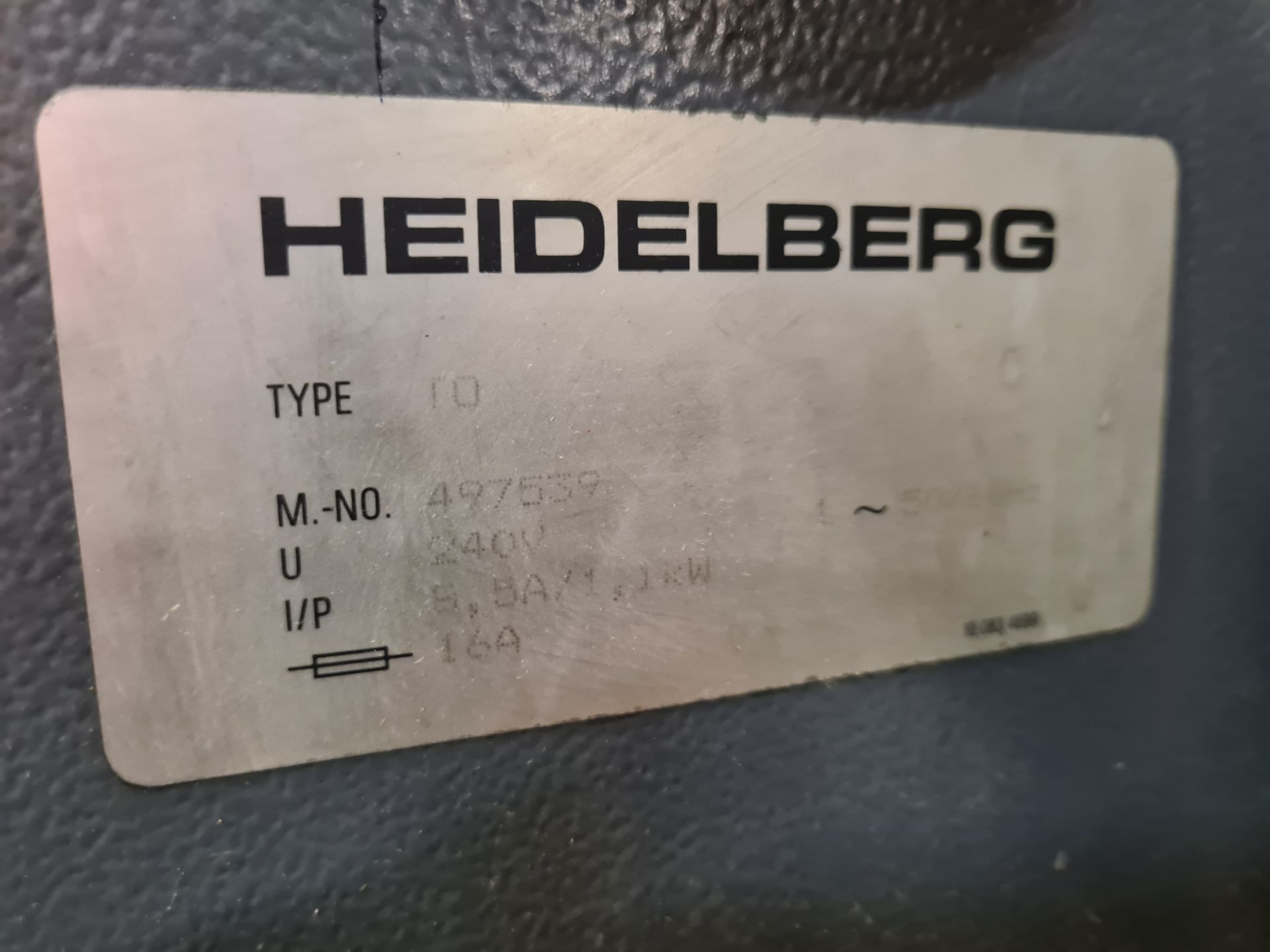 Heidelberg Type TO 28 x 39cm Single Colour Offset Printing Press, machine no. 497539, total no. of - Image 7 of 7