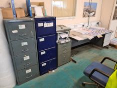 Two x Four Drawer Metal Filing Cabinets, with Bisley cabinet and grey deskPlease read the