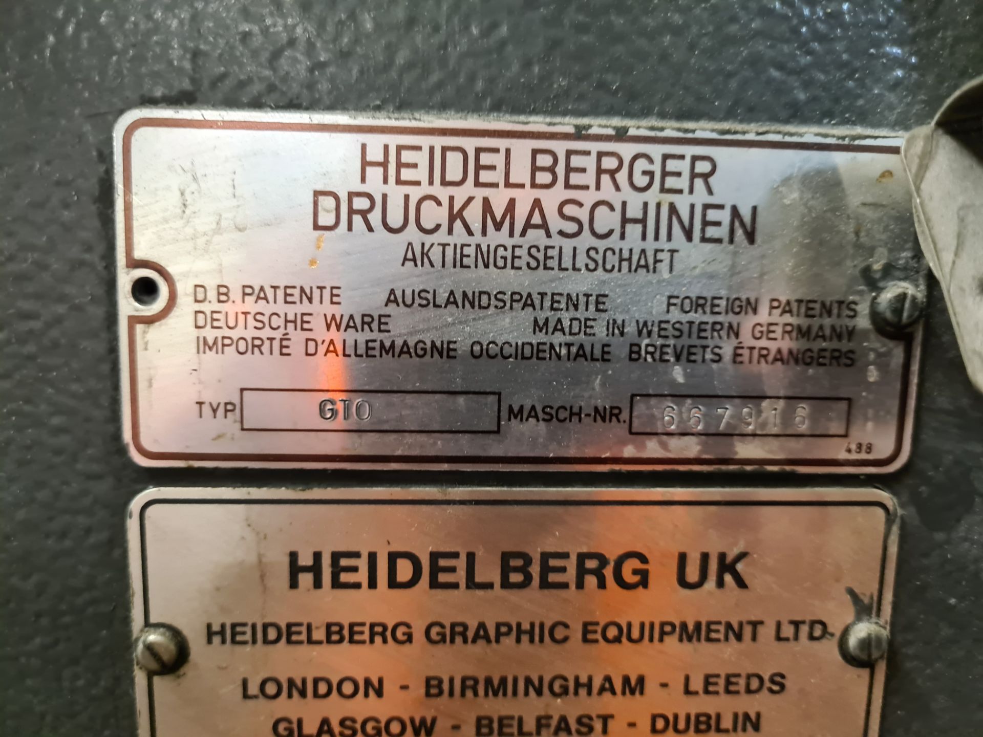 Heidelberg GTO 32 x 46cm Single Colour Offset Printing Press, machine no. 667916, total no. of - Image 6 of 6