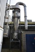 STAINLESS STEEL CYCLONE RECEIVER, with discharge hopper, approx. overall size 1.6m x 1.6m x 8.5m