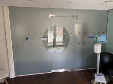 Frosted Glass Partition, with fitted glass door, approx. 3.5m x 2.4mPlease read the following