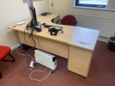 Curved Front Light Oak Veneered Cantilever Framed Desk, with two x three drawer desk pedestals and