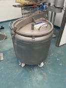 Mobile Stainless Steel Tank, approx. 900mm high x 650mm dia.Please read the following important