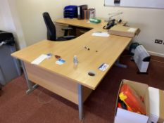 Curved Front Light Oak Veneered Cantilever Framed Desk, with cantilever framed desk and two desk