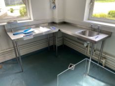 L-Shaped Stainless Steel Sink Unit, approx. 1.8m x 1.8m overallPlease read the following important