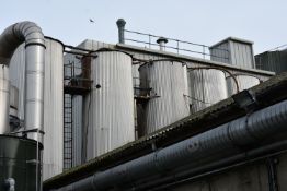 Five Skirted Bottom Bulk Storage Silos, each silo approx. 2.4m dia. x 10m deep overall, with part