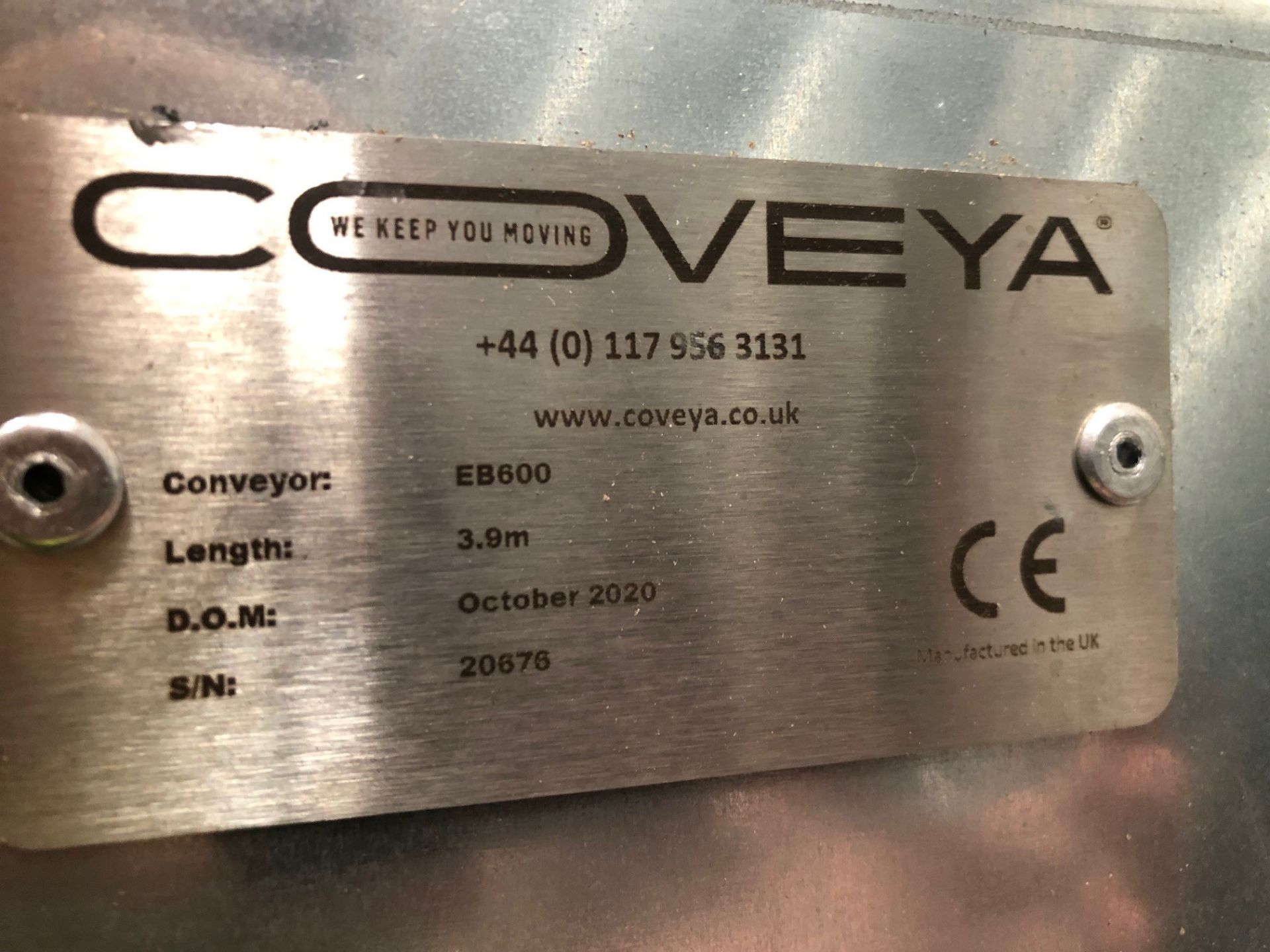 Coveya EB 600 Bag Conveyor, serial no. 20676, year of manufacture 2020, dimensions approx. 3.9m long - Image 5 of 7