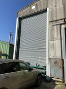 Galvanised Steel Electric Lift Roller Shutter Door, approx. 3.6m wide x 6.8m high, purchaser