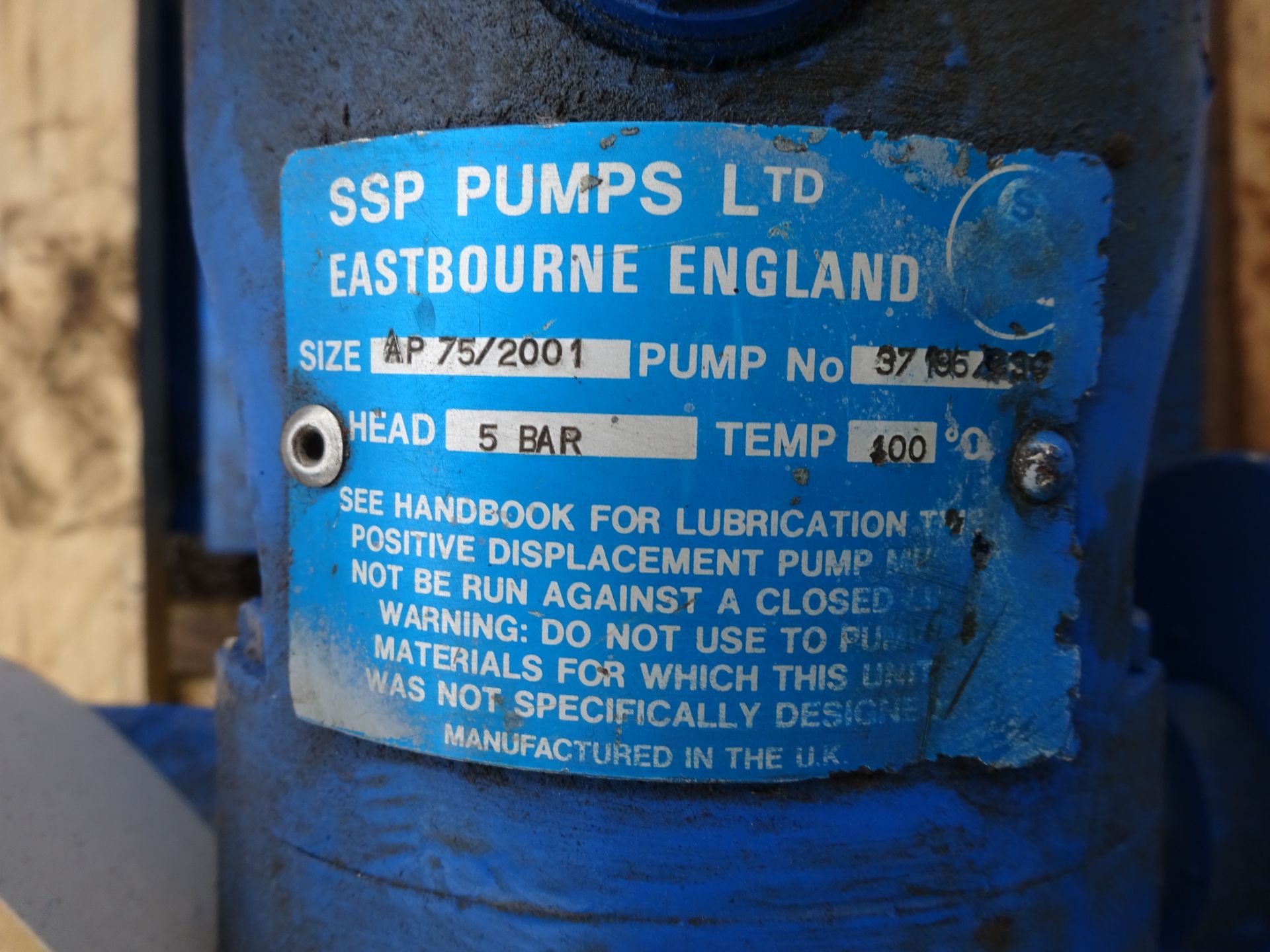 SSP Pump, plant no. 43, year of manufacture 2001, free loading onto purchaser’s transport - Yes, - Image 3 of 3