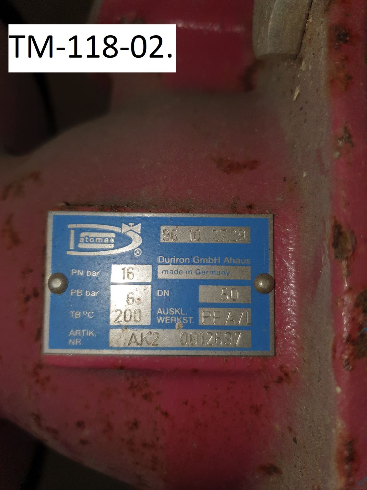 Two Atomac DN50 16 Bar Rated Pfa/L Lined Valves (unused), free loading onto purchasers transport - - Image 3 of 3