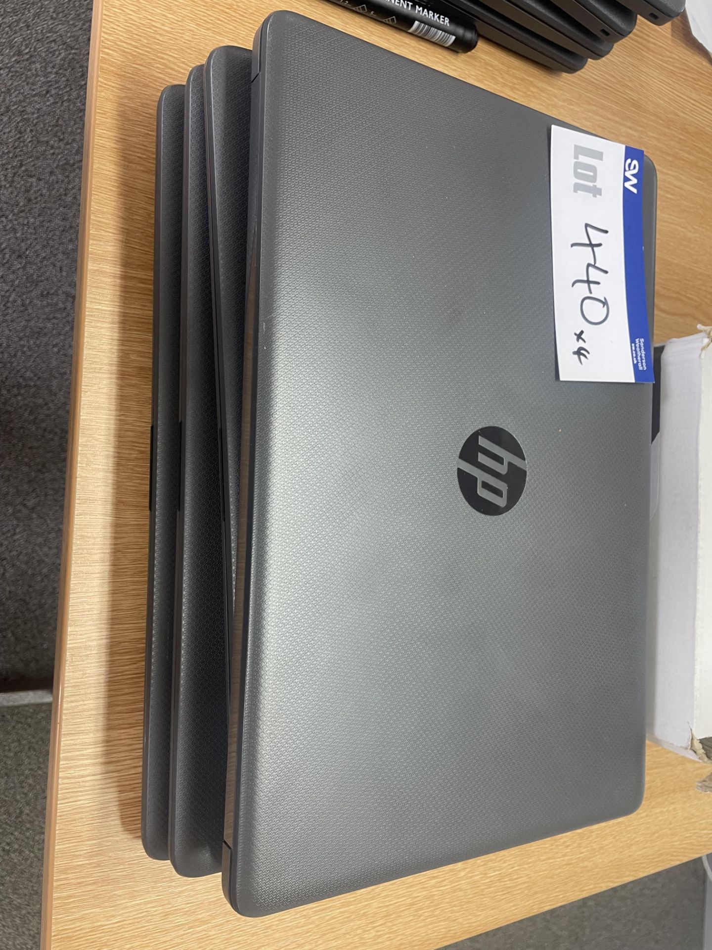 Four HP AMD Aflon Silver 3050U Laptops, with charg