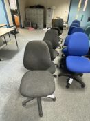 Seven Black Fabric Upholstered Swivel Chairs (Open