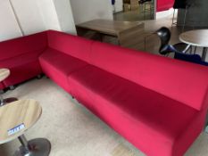 Red Fabric Upholstered Bench Seating, with two cir