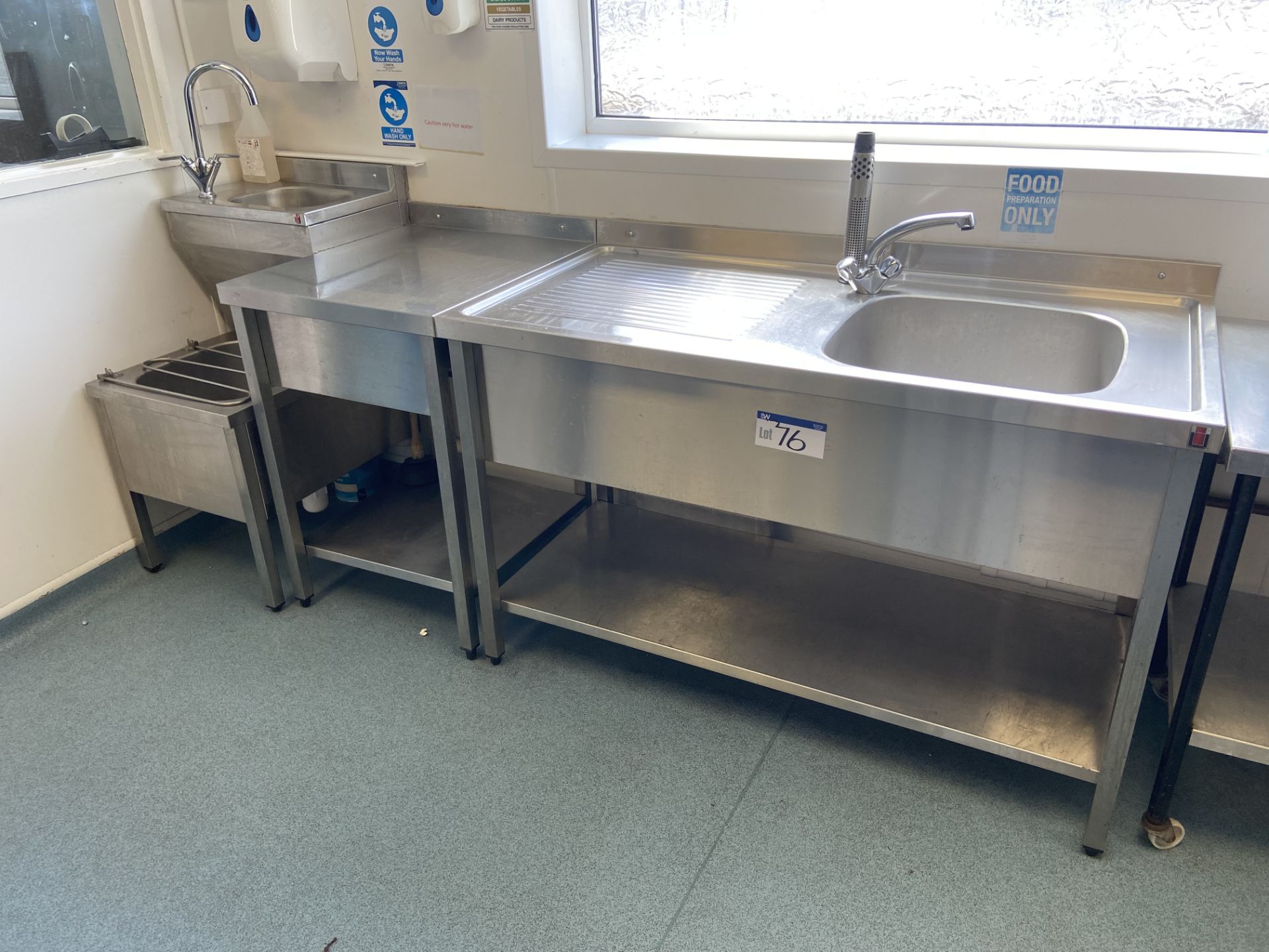 Stainless Steel Sink Unit, approx. 1.4m wide fitte