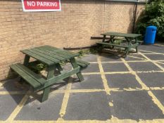 Four Picnic Benches & Two Plastic Bins (Yard)
