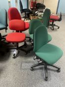 Five Red & Green Fabric Upholstered Swivel Chairs