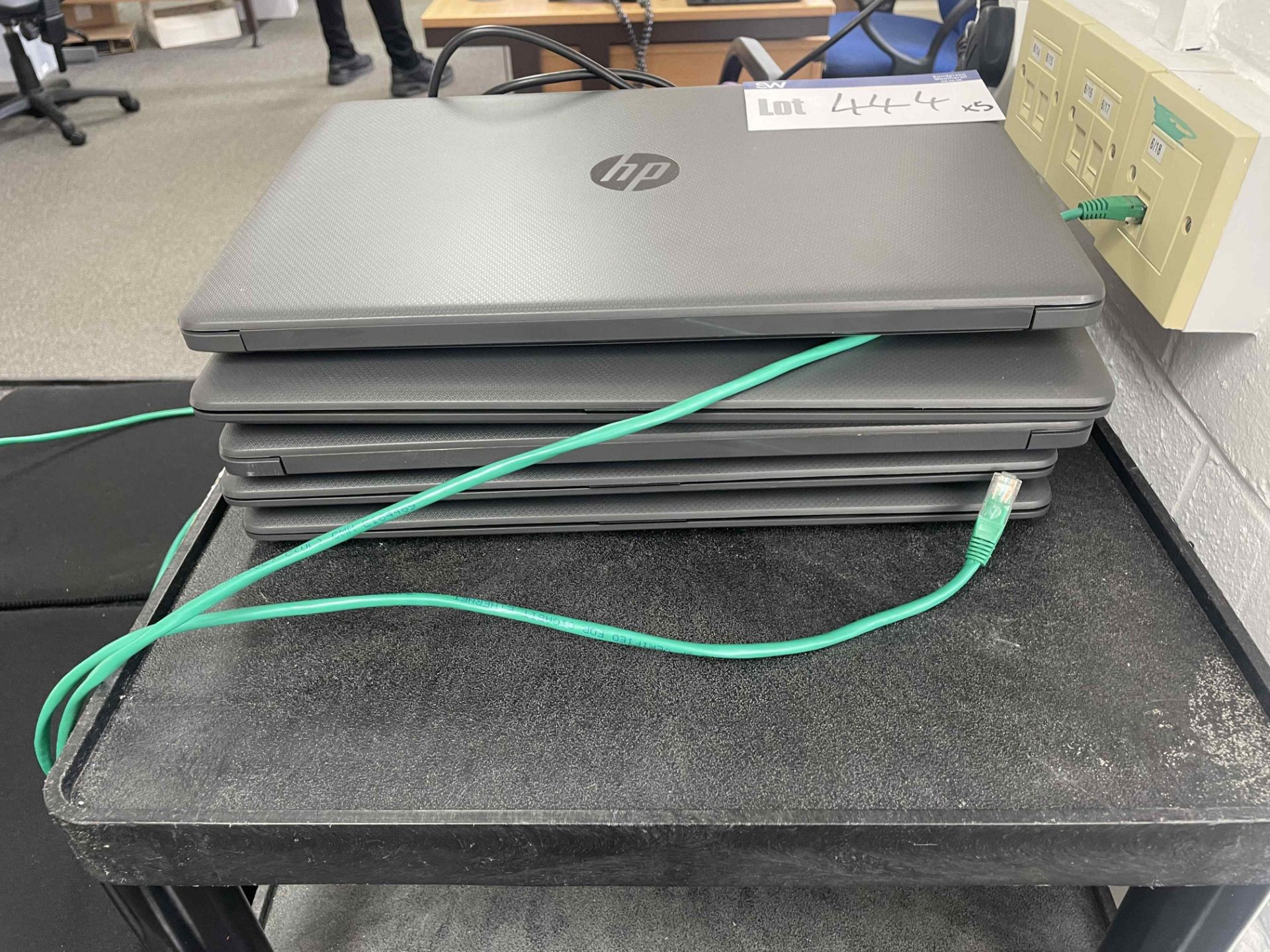 Five HP AMD Aflon Silver 3050U Laptops, with charg