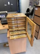 Wood Cabinet, with sample microscope slides (Room