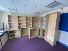 16 Shelving Units, with double door cabinet and sl