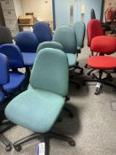 Four Turquoise Fabric Upholstered Swivel Chairs (O