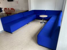 Blue Fabric Upholstered Bench Seating, with circul