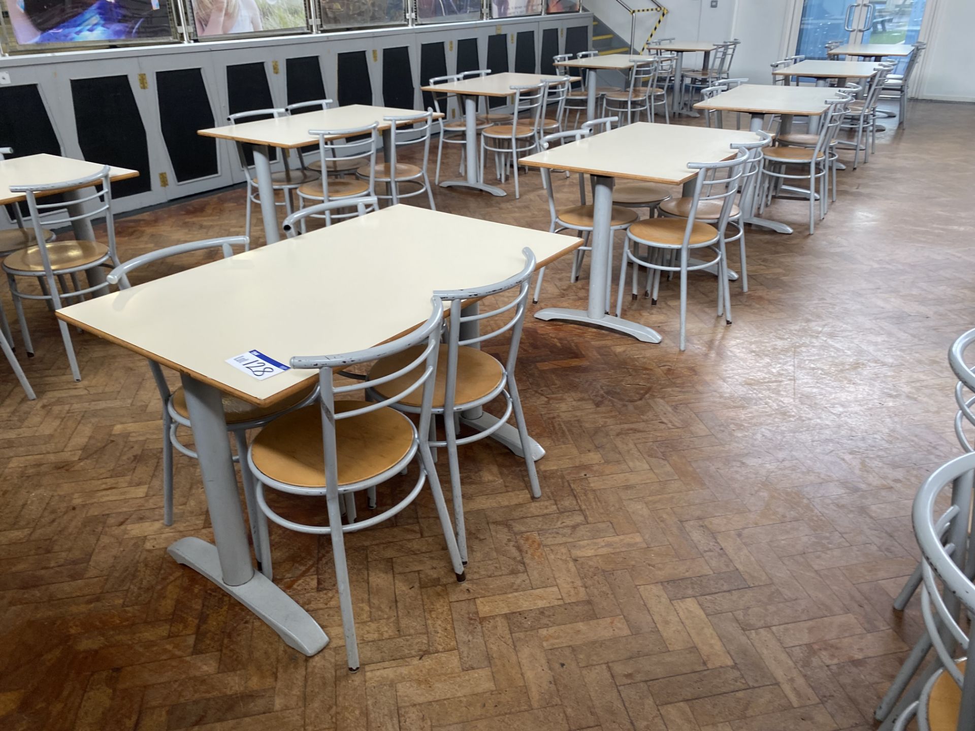 Five Tables, each 1.2m x 750mm, with 20 steel fram