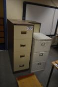 Three x Four Drawer Filing Cabinets, with one x th