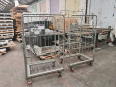 Two Wire Mesh Steel Warehouse Picking Trolleys, each approx. 1m long x 0.71m wide x 1.62m high,