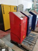 Two Steel and Aluminium metal waste Bins one red one blue very heavy duty L 0.68m x W 0.5m x H 1.2m,
