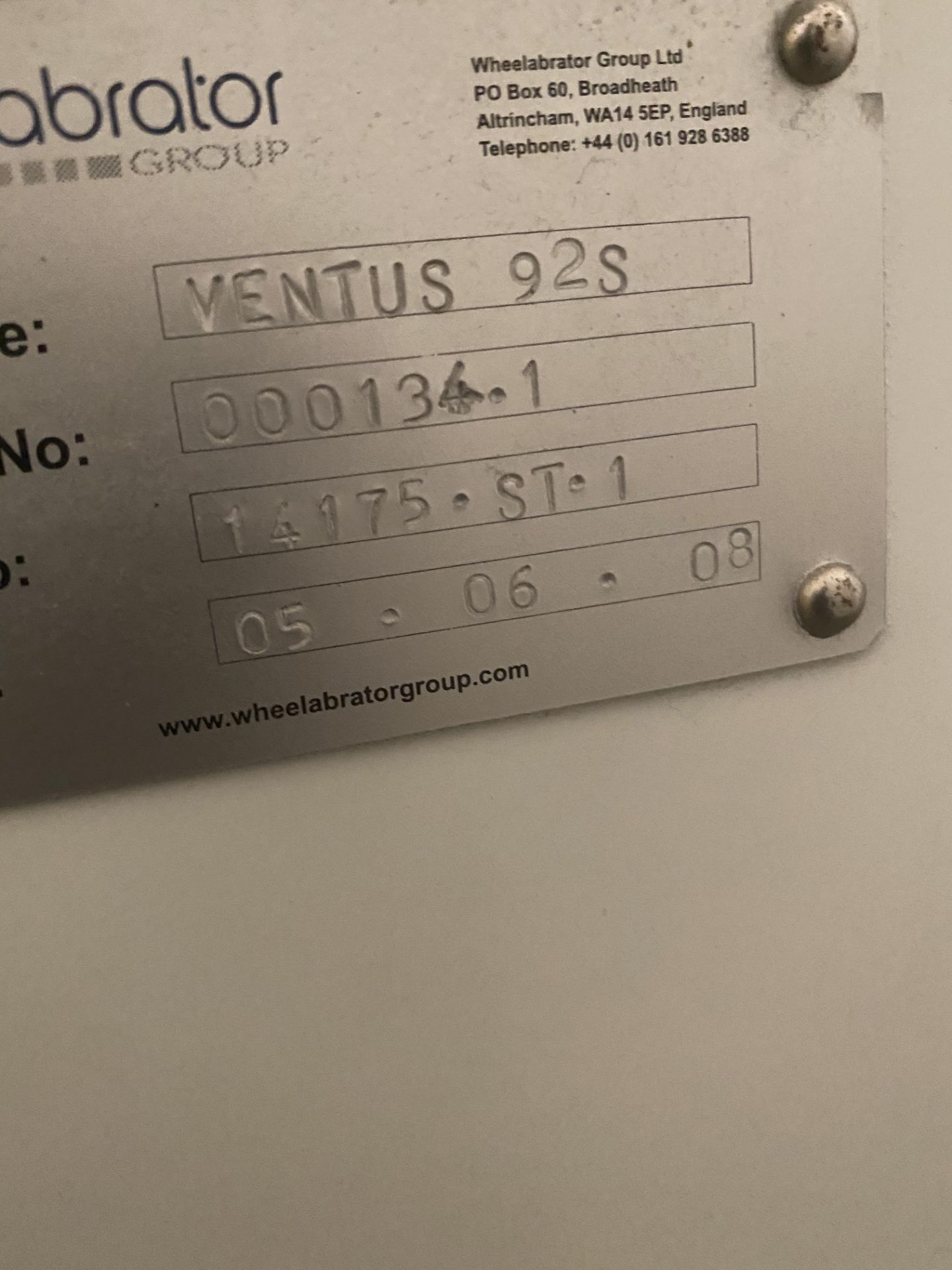 Wheelabrator Ventus 92S Shot Blast Cabinet, serial no. 000134.1, year of manufacture 2008, loading - Image 2 of 2