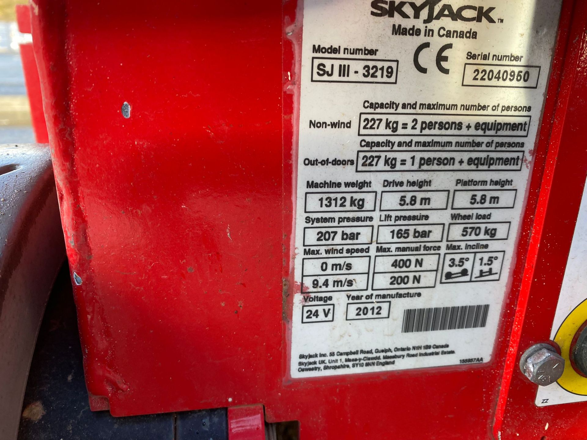 Skyjack SJIII 3219 227KG CAP MOBILE ELECTRIC SCISSOR LIFT ELEVATING WORK ACCESS PLATFORM MEWP CHERRY - Image 5 of 5