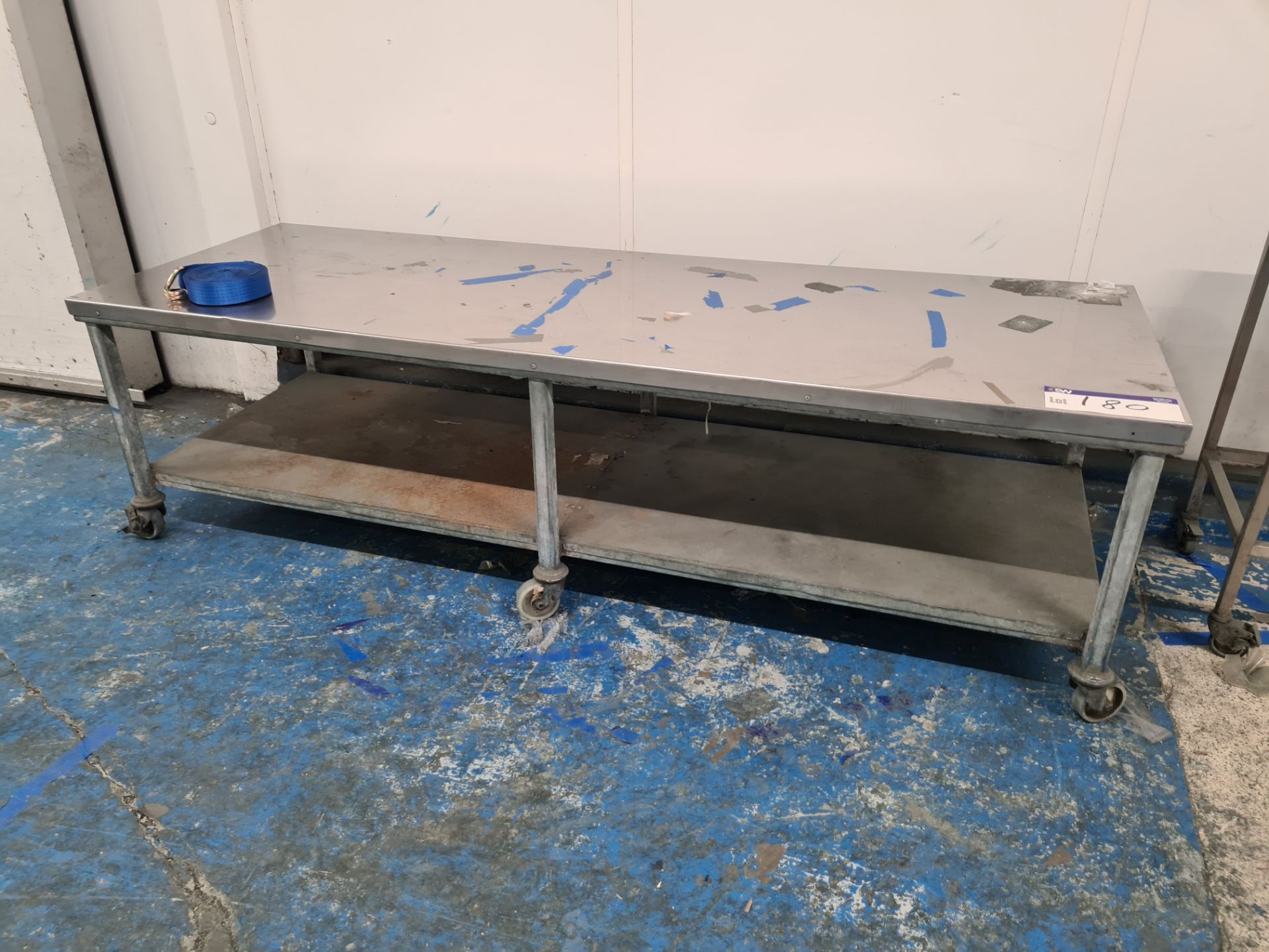Stainless Steel Mobile Preperation Table, Approx. 2.4m x 0.8m x 0.7m