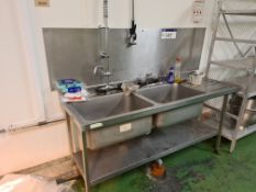 Stainless Steel Double Basin Sink Unit, Approx. 1.8m x 0.65m (Water and Waste Pipes Needs