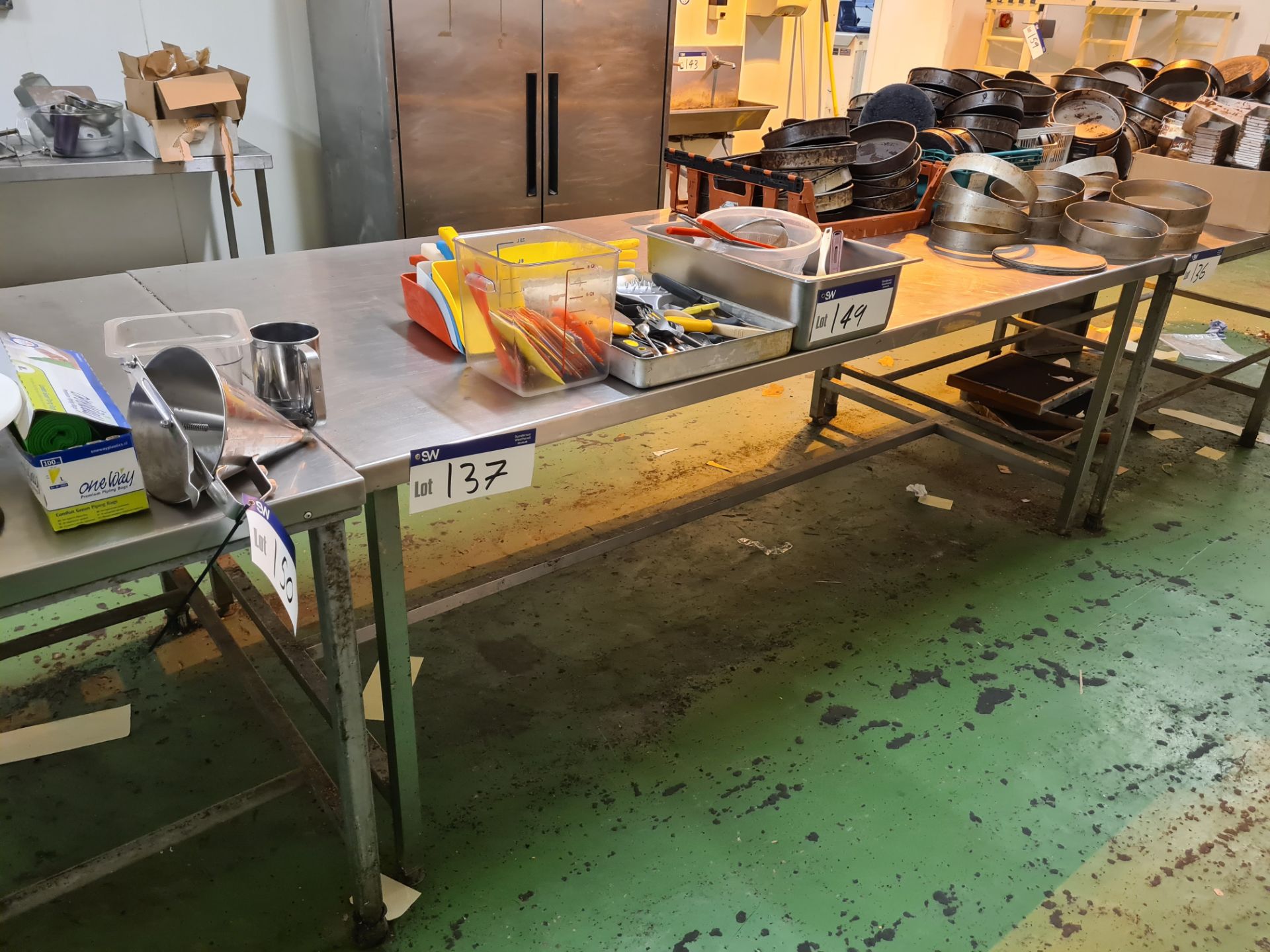 Stainless Steel Table, Approx. 2.35m x 1.15m x 0.9m