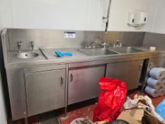 Stainless Steel Double Basin Sink Unit, with Hand Sink and Cabinets (Water and Waste Pipes Needs