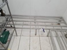 Two Aluminium Shelving Stands, Approx. 2.15m x 0.69m x 0.35m and 1.8m x 0.69m x 0.35m