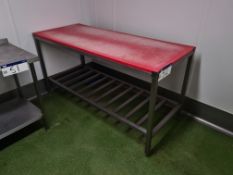 Stainless Steel Red Top Chopping Table for Raw Meat, Approx. 1.82m x 0.75m x 0.93m