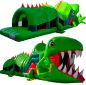 Boxed unused Two-part Inflatable Dinosaur obstacle course with two blowers, all pegs and 4 crash