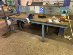 Steel Bench, approx. 2.4m x 680mm, with 130mm jaw engineers bench vice (take out and loading