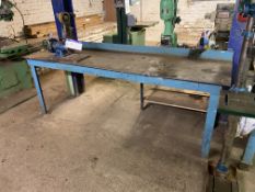 Steel Bench, approx. 2.45m x 720mm, with double ended grinding/ sanding machine (take out and